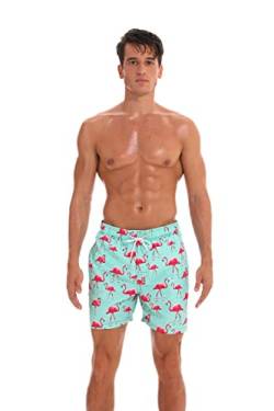 Badehose Herren Badeshorts Swim Shorts Surf Schnell Trocknend für Strand und Pool mit Mesh Futter Druck (Flamingos, 2XL) von ShopINess