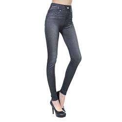 ShopINess 1 Slim Jegging Legging im Jeans-Stil für Frauen Enges Muster (L/XL, Grau) von ShopINess