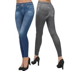 ShopINess 2er-Pack Jeggings Slim (1 Blau und 1 Grau, L-XL) von ShopINess