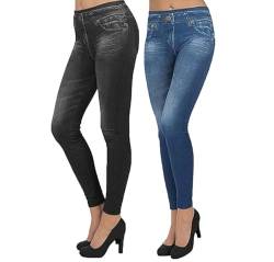 ShopINess 2er-Pack Jeggings Slim (1 Schwarz und 1 Blau, L-XL) von ShopINess