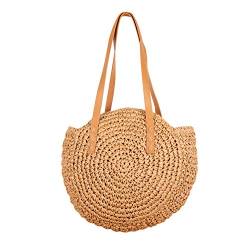 ShopINess Frauen runde Raffia Handtasche Frauen böhmische Handtasche Frauen runde Handtasche böhmische Schulter Stroh Handtasche für den täglichen Gebrauch Strand Reisen (Kamel) von ShopINess