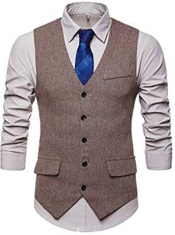 Showu Herren Paisley Weste Slim Fit Geschäft Hochzeit Elegant Anzugweste Stil Blazer (Fischgrätenmuster/Khaki3, Small) von Showu