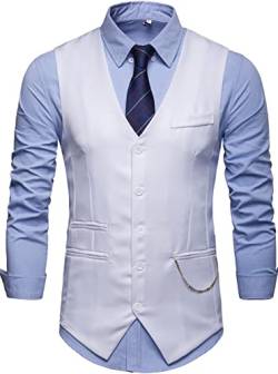 Showu Herren Paisley Weste Slim Fit Geschäft Hochzeit Elegant Anzugweste Stil Blazer (Weiß2, Large) von Showu