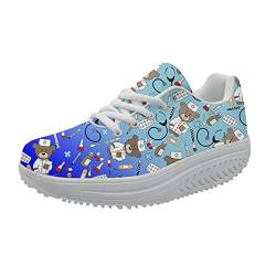 Showudesigns Damen Schuhe Krankenschwester Bär Laufen Turnschuhe leichte Sporthalle Casual Running Walking Trainer Blauer Farbverlauf 40 von Showudesigns