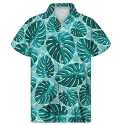 Showudesigns Funky Hawaiin Hemd für Herren, Casual Knopfleiste, kurzärmelig, mehrfarbig Gr. XL, Monstera von Showudesigns