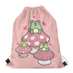 Showudesigns Kinder Outdoor Sport Fitnessstudio Kordelzug Rucksack Tier Dinosaurier Print, Frosch-Pilzmuster, Einheitsgröße, Tier von Showudesigns