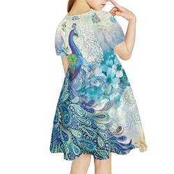 Showudesigns Kleid für Mädchen 4-14 Jahre Kurzarm Kleid Freizeitkleidung, Boho Pfau, 10 Jahre von Showudesigns