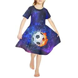 Showudesigns Kleid für Mädchen 4-14 Jahre Kurzarm Kleid Freizeitkleidung, Fußball Galaxy, 8 Jahre von Showudesigns