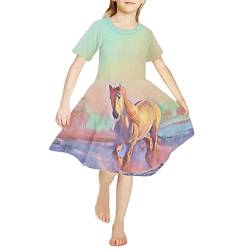 Showudesigns Kleider für Mädchen 4-14 Jahre Casual Playwear Kleid Knielang, Ein Pferd, 4 Jahre von Showudesigns