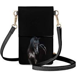 Showudesigns Kleine Handy-Geldbörse mit Touchscreen-Fenster, Leder-Crossbody-Tasche mit Riemen, Pferd schwarz, Einheitsgröße von Showudesigns