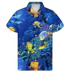 Showudesigns Lässige knöpfbare kurzärmelige Hawaii-Hemden für Herren Aloha Beach Top 2XS-4XL Gr. L, fisch von Showudesigns