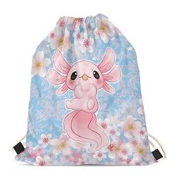 Showudesigns Lustiger Tier-Design Rucksack mit Kordelzug für Erwachsene und Kinder auf Reisen, Axolotl Blumendesign, Einheitsgröße, Tier von Showudesigns