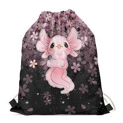Showudesigns Lustiger Tier-Design Rucksack mit Kordelzug für Erwachsene und Kinder auf Reisen, Axolotl Flower, Einheitsgröße, Tier von Showudesigns