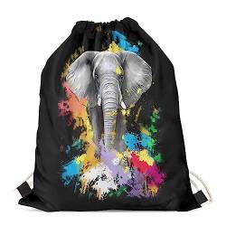 Showudesigns Lustiger Tier-Design Rucksack mit Kordelzug für Erwachsene und Kinder auf Reisen, Farbenfrohes Elefantengemälde, Einheitsgröße, Tier von Showudesigns