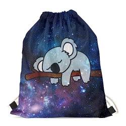 Showudesigns Lustiger Tier-Design Rucksack mit Kordelzug für Erwachsene und Kinder auf Reisen, Koala Galaxy, Einheitsgröße, Tier von Showudesigns