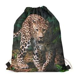 Showudesigns Lustiger Tier-Design Rucksack mit Kordelzug für Erwachsene und Kinder auf Reisen, Leopardenmuster, Einheitsgröße, Tier von Showudesigns