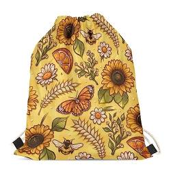 Showudesigns Lustiger Tier-Design Rucksack mit Kordelzug für Erwachsene und Kinder auf Reisen, Schmetterling Gänseblümchen, Einheitsgröße, Tier von Showudesigns