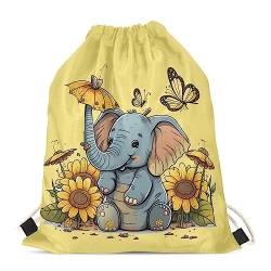 Showudesigns Lustiger Tier-Design Rucksack mit Kordelzug für Erwachsene und Kinder auf Reisen, Schmetterling Sonnenblume Elefant, Einheitsgröße, Tier von Showudesigns