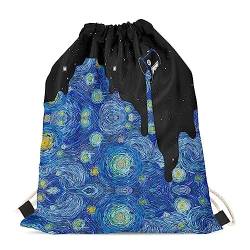 Showudesigns Lustiger Tier-Design Rucksack mit Kordelzug für Erwachsene und Kinder auf Reisen, Van Gogh Sternennacht, Einheitsgröße, Tier von Showudesigns