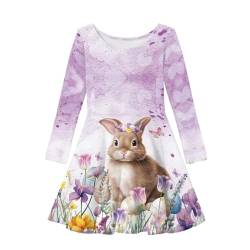 Showudesigns Mädchen Kleider 3-16 Jahre Langarm Kleid Twirly Stretch A-Linie Kleid, Blume Kaninchen, 11-12 Jahre von Showudesigns
