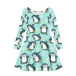 Showudesigns Mädchen Kleider 3-16 Jahre Langarm Kleid Twirly Stretch A-Linie Kleid, pinguin, 9-10 Jahre von Showudesigns
