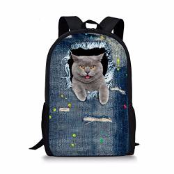 Showudesigns Rucksack mit Tierdruck, für Schule, Jungen, Mädchen, Schultasche mit Tasche, Cat Denim 4, Einheitsgröße, Kinderrucksack von Showudesigns
