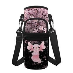 Showudesigns Sakura Axolotl Wasserflaschenhalter für Frauen Mädchen Wasserflasche Tasche Crossbody Kirschblüte Flaschenbeutel Halter mit verstellbarem Schultergurt Wasserflasche Sling Sleeve Pink von Showudesigns