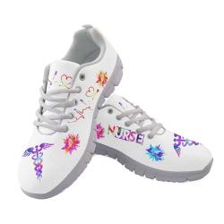 Showudesigns Schuhe Krankenschwester Damen Bequeme Schuhe Sommer Sneaker Regenbogen Schnürsenkel Turnschuhe Sports Fitnessschuhe Atmungsaktiv Walkingschuhe 38 EU Weiß von Showudesigns