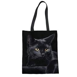 Showudesigns Schwarze Katze Tragetasche für Frauen Mädchen Outdoor Reise Einkaufstaschen Wiederverwendbare Faltbare Lebensmitteltaschen mit Griffen Schultertasche von Showudesigns