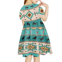 Showudesigns Süßes Kleid für Mädchen 4-14 Jahre Einschulter Kleider Kurze Ärmel, Boho Tribal, 8 Jahre von Showudesigns