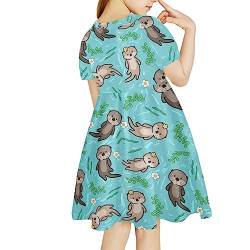 Showudesigns Süßes Kleid für Mädchen 4-14 Jahre One Shoulder Kleider Kurze Ärmel, otter, 14 Jahre von Showudesigns