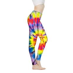 Showudesigns Yoga-Hose, Bauchkontrolle, Knöchellang, Leichtathletik-Leggings für Frauen, Workout, Laufen, Sport, Fitness Gr. M, Batik-Regenbogen von Showudesigns