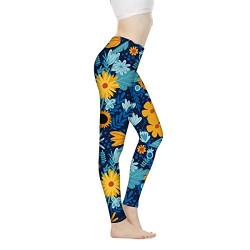 Showudesigns Yogahose mit hoher Taille, für Damen, Fitness, Laufen, Sport, Stretch-Leggings, Bauchkontrolle, Blau - Sunflower Blue, XXL von Showudesigns