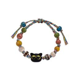 Shoyunt Handgefertigtes süßes Katzenarmband, verstellbares Cartoon-Perlenarmband mit schwarzer Katze, geflochtene Perlenarmbänder aus Keramik, Freundschaftsschmuck für Frauen (1pcs-B) von Shoyunt