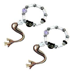 Shoyunt Handgefertigtes süßes Katzenarmband, verstellbares Cartoon-Perlenarmband mit schwarzer Katze, geflochtene Perlenarmbänder aus Keramik, Freundschaftsschmuck für Frauen (2pcs-A) von Shoyunt