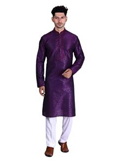 1339 Kurta-Set für Herren, traditionell, indisch, gerader Stil, Seide, Kurta-Pyjama, ethnische Hochzeit, Violett, violett, X-Large von Shri Balaji Silk & Cotton Saree Emporium