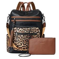 Shrrie Rucksack Geldbörse für Frauen Leder Rucksack Mode Designer Reiserucksack Umwandelbare Schultertasche mit Handgelenk, 1-6 schwarz mit Leopardenmuster, Reiserucksäcke von Shrrie