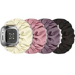 ShuYo Haargummi, kompatibel mit Fitbit Sense/Sense 2/Versa 3/Versa 4 für Damen, 4 Stück, elastisches Nylon, kratzfest, weiches dehnbares Armband für Fitbit Versa 3 Smartwatch von ShuYo