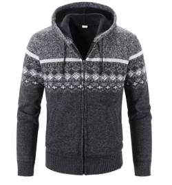 Herren Hoodie Mit-Kapuzen Strick-Sweatshirt Jacke-Cardigan - Pulliover Freizeit-Mode Herbst-Winter Fleece-Futter Warme Bequeme Outdoor Männer Kapuzen-Pulli-Strickmuster-Jacke Hoodie Dunkelgrau L von Shuanghao