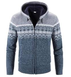 Herren Hoodie Mit-Kapuzen Strick-Sweatshirt Jacke-Cardigan - Pulliover Freizeit-Mode Herbst-Winter Fleece-Futter Warme Bequeme Outdoor Männer Kapuzen-Pulli-Strickmuster-Jacke Hoodie Hellgrau L von Shuanghao