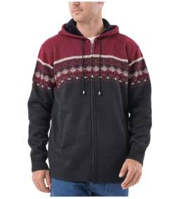 Herren Hoodie Mit-Kapuzen Strick-Sweatshirt Jacke-Cardigan - Pulliover Freizeit-Mode Herbst-Winter Fleece-Futter Warme Bequeme Outdoor Männer Kapuzen-Pulli-Strickmuster-Jacke für Hoodie Rot L von Shuanghao