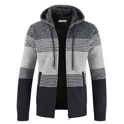 Herren Hoodie mit Kapuze Pullover Pulli Strick-Sweatshirt-Strickjacke-Cardigan, Freizeit-Winter-Kapuzen-Pulli-Strick-Jacke, Fleece-Innenseite Outdoor Herren Kapuzenjacke für Hoodie (XS, Dunkelgrau) von Shuanghao