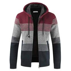 Herren Hoodie mit Kapuze Pullover Pulli Strick-Sweatshirt-Strickjacke-Cardigan, Freizeit-Winter-Kapuzen-Pulli-Strick-Jacke, Fleece-Innenseite Outdoor Herren Kapuzenjacke für Hoodie (XXL, rot) von Shuanghao