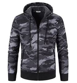 Herren Mit-Kapuzen Hoodie-Strick Sweatshirt-Jacke Cardigan - Pulliover Freizeit-Mode Herbst-Winter Fleece-Futter Warme Bequeme Männer Kapuzen Camouflage Pulli Strick-Jacke Hoodie Dunkelgrau L von Shuanghao