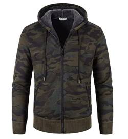 Herren Mit-Kapuzen Hoodie-Strick Sweatshirt-Jacke Cardigan - Pulliover Freizeit-Mode Herbst-Winter Fleece-Futter Warme Bequeme Männer Kapuzen Camouflage Pulli Strick-Jacke Hoodie Militärgrün XXL von Shuanghao