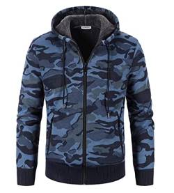 Herren Mit-Kapuzen Hoodie-Strick Sweatshirt-Jacke Cardigan - Pulliover Freizeit-Mode Herbst-Winter Fleece-Futter Warme Bequeme Outdoor Männer Kapuzen Camouflage Pulli Strick-Jacke Hoodie Blau L von Shuanghao