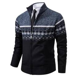 Shuanghao Herren Herbst-Winter Strick-Pulli Sweatshirt-Jacke Cardigan - Freizeit-Mode Klassische Fleece-Futter Warme Bequeme Outdoor Männer Hoher Kragen-Strickmuster-Jacke Pulliover Mantel Blau M von Shuanghao