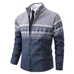 Shuanghao Herren Herbst-Winter Strick-Pulli Sweatshirt-Jacke Cardigan - Freizeit-Mode Klassische Fleece-Futter Warme Bequeme Outdoor Männer Hoher Kragen-Strickmuster-Jacke Pulliover Mantel Hellgrau L von Shuanghao