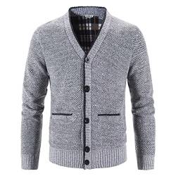 Shuanghao Herren Herbst-Winter Strick-Pulli Sweatshirt-Jacke Cardigan - Freizeit-Mode Klassische Fleece-Futter Warme Bequeme Outdoor Männer V-Ausschnitt Strick-Jacke Pulliover Mantel Hellgrau M von Shuanghao