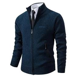 Shuanghao Herren Männer Strick-Jacken Cardigan Sweatshirt Sweater Pulli Hoher Kragen Stylischer Norweger Winter Warm Outdoor Dicke Fleece-Innenseite Strick Freizeit Pullover für Herren Blau L von Shuanghao